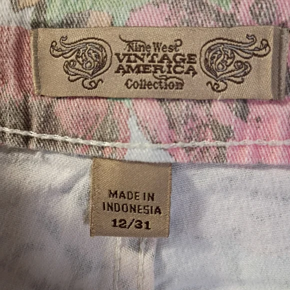 Nine West Vintage America Boho Floral Ankle Pants Denim Multicolor Women's 12 🌸 - Picture 6 of 10